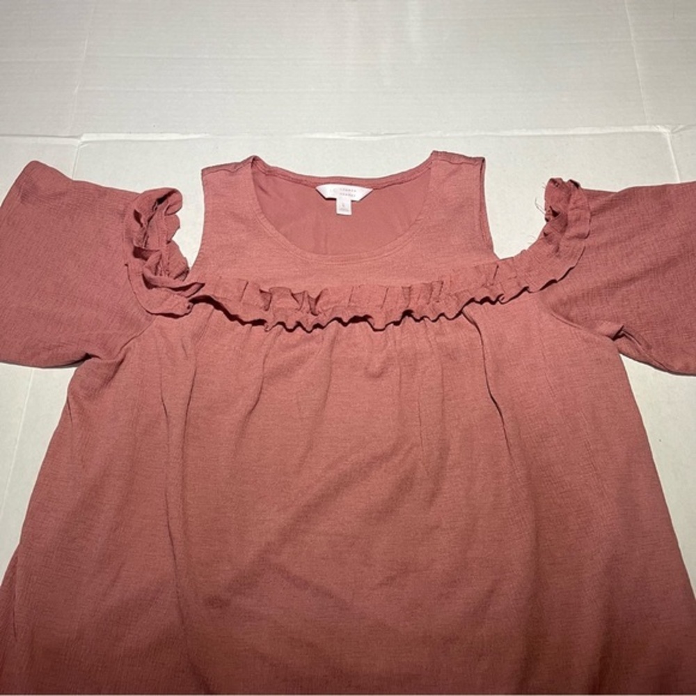 LC Lauren Conrad Pink Rose Cold Shoulder Ruffle‎ Dress Size Large - Picture 4 of 13